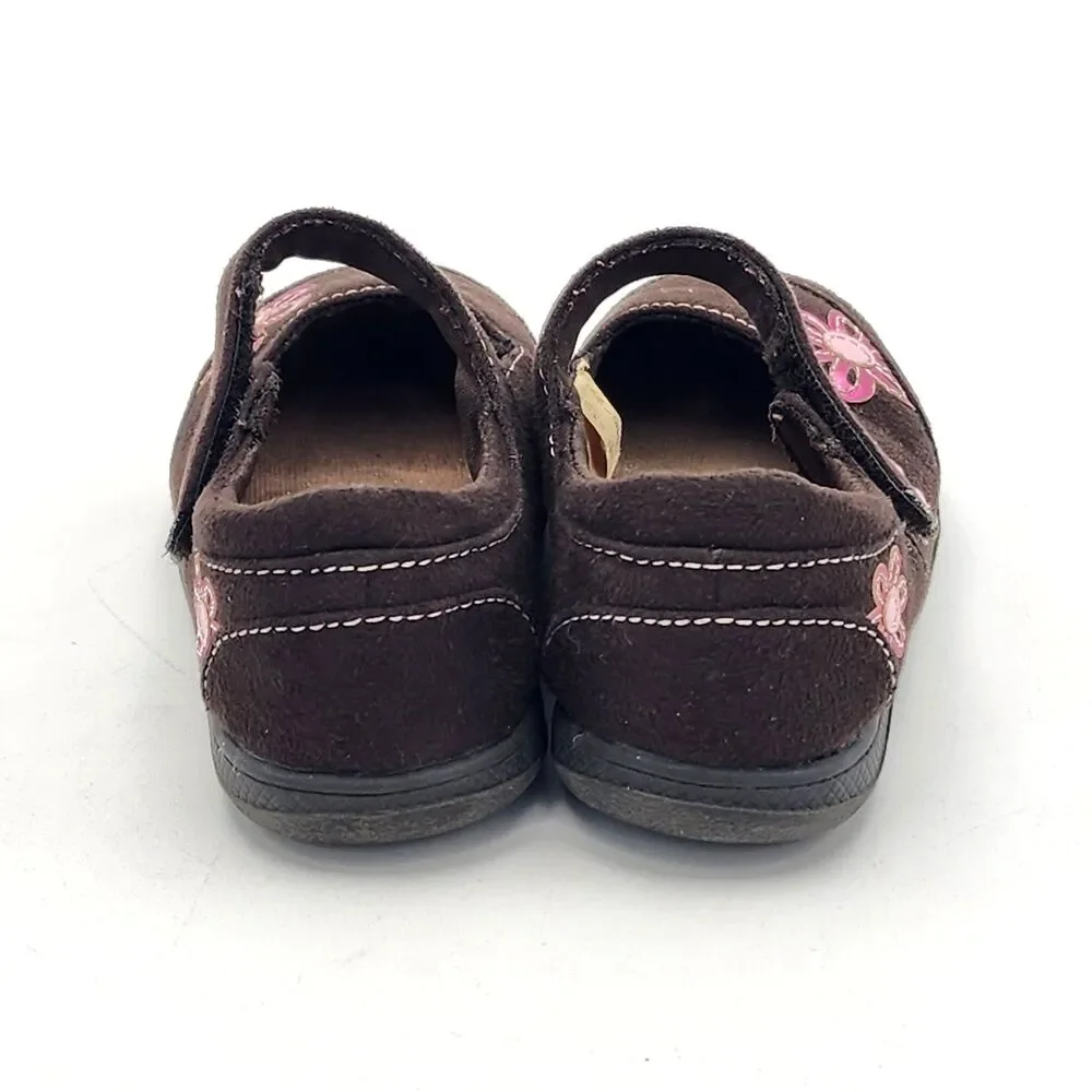SmartFit VTG Girls Flower Mary Jane Comfort Shoes Brown Pink Toddler's Size 8.5